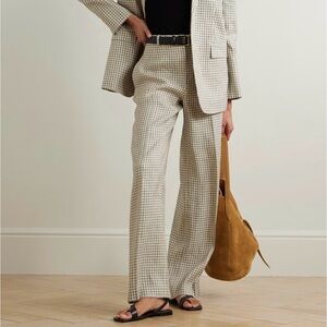 Theory Linen Blend Wide Leg Checkered Cream Pants size 0